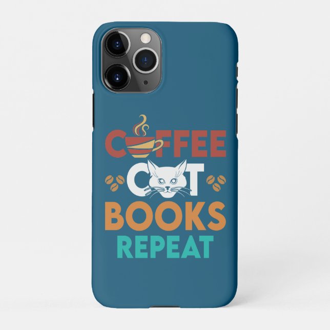  Coffee Cat Books Repeat, Coffee reading Cat Lover iPhone Case (Back)