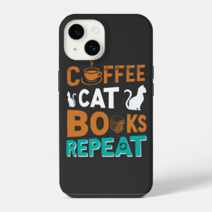Coffee Cat Books Repeat, reading and coffee lovers iPhone 14 Case