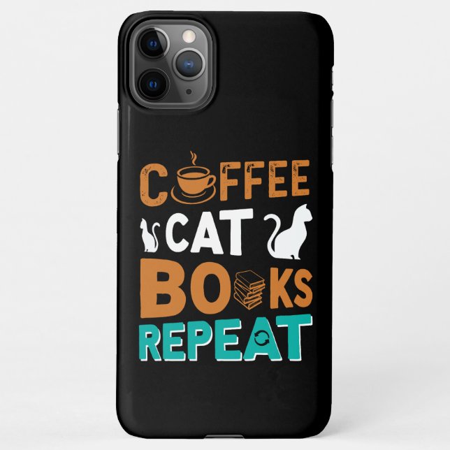 Coffee Cat Books Repeat, reading and coffee lovers iPhone Case (Back)