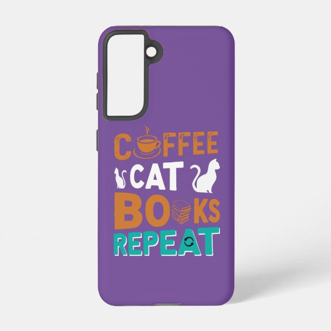 Coffee Cat Books Repeat, reading and coffee lovers Samsung Galaxy S21 Case (Back)