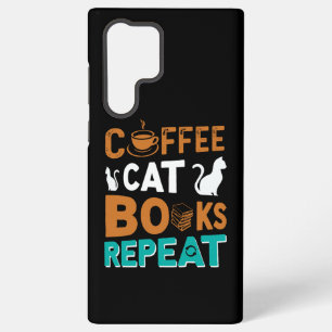 Coffee Cat Books Repeat, reading and coffee lovers Samsung Galaxy Case