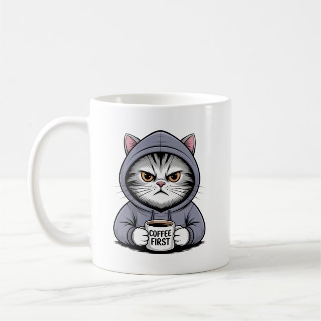 Coffee Cat ☕🐱 – Cute Cat Lover Coffee Design Mug (Left)