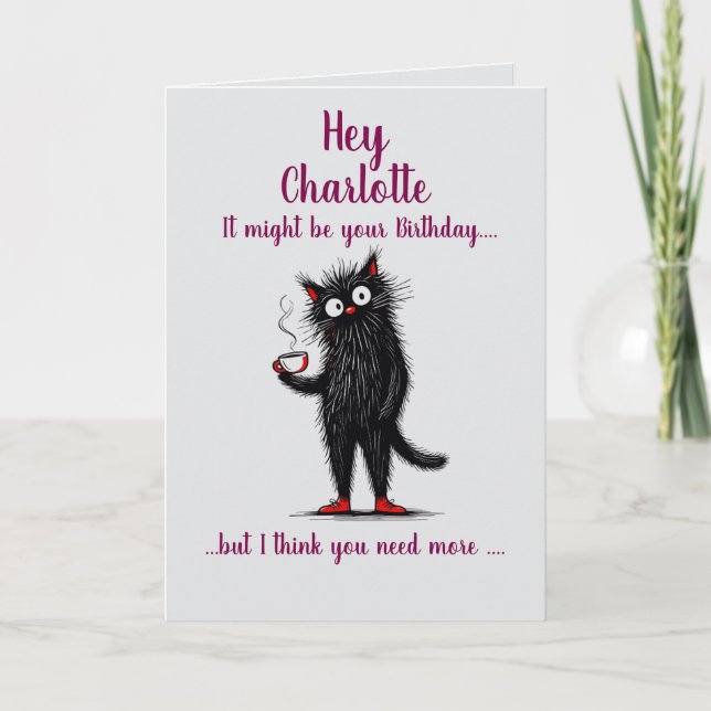 Coffee Cat Folding Birthday Card (Front)