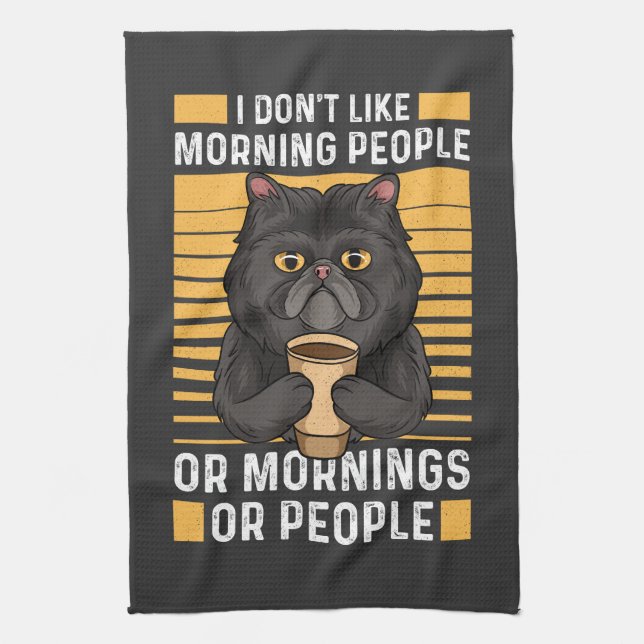 Coffee Cat – I Don't Like Morning People Tea Towel (Vertical)