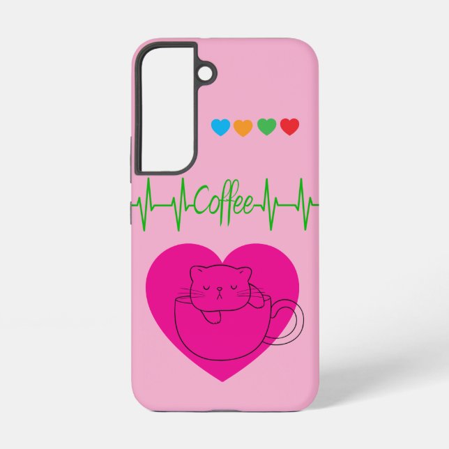 Coffee Cat in Cup Samsung Case – Pink (Back)