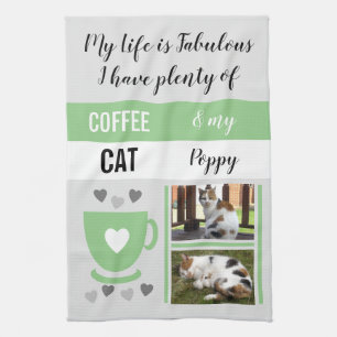 Coffee cat pet life is fabulous photos grey green tea towel