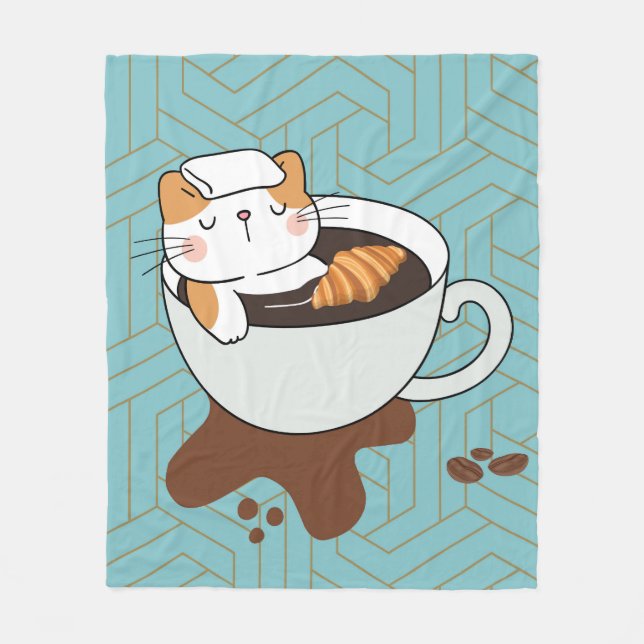 Coffee Cat Spa Fleece Blanket (Front)