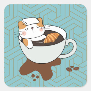 Coffee Cat Spa Square Sticker