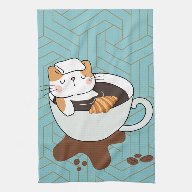 Coffee Cat Spa Tea Towel (Vertical)