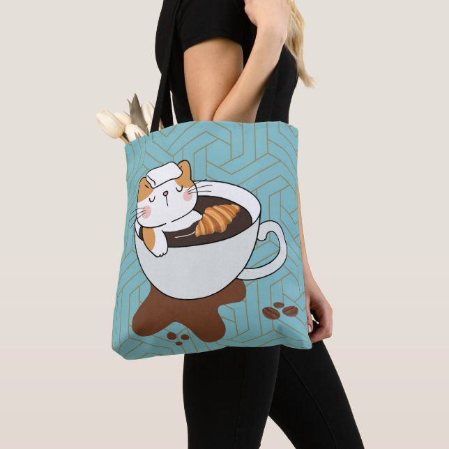 Coffee Cat Spa Tote Bag (Close Up)