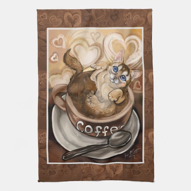 Coffee Cat Tea Towel (Vertical)