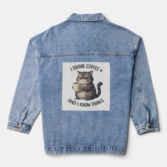 Coffee Cat Wisdom Denim Jacket (Back)