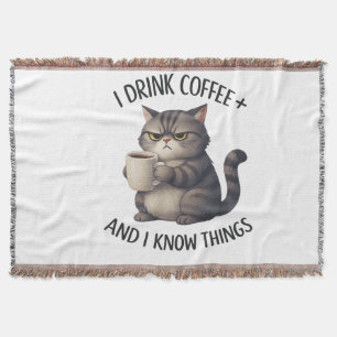 Coffee Cat Wisdom Throw Blanket