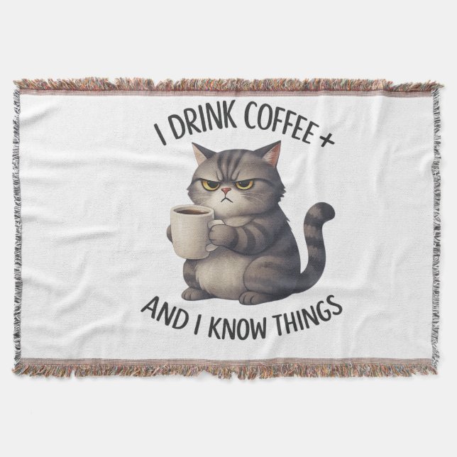 Coffee Cat Wisdom Throw Blanket (Front)