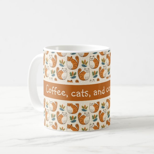 Coffee Cats and Cozy Mornings Naive Art Style Coffee Mug (Front Left)