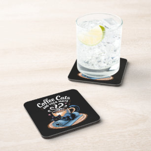 Coffee Cats and Yoga Mats Funny Cat Yoga Coaster