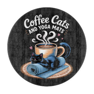 Coffee Cats and Yoga Mats Funny Cat Yoga Cutting Board