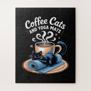 Coffee Cats and Yoga Mats Funny Cat Yoga Jigsaw Puzzle