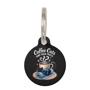 Coffee Cats and Yoga Mats Funny Cat Yoga Pet Tag