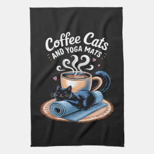 Coffee Cats and Yoga Mats Funny Cat Yoga Tea Towel