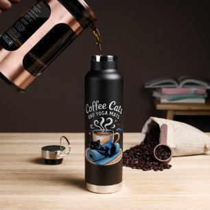 Coffee Cats and Yoga Mats Funny Cat Yoga Water Bottle