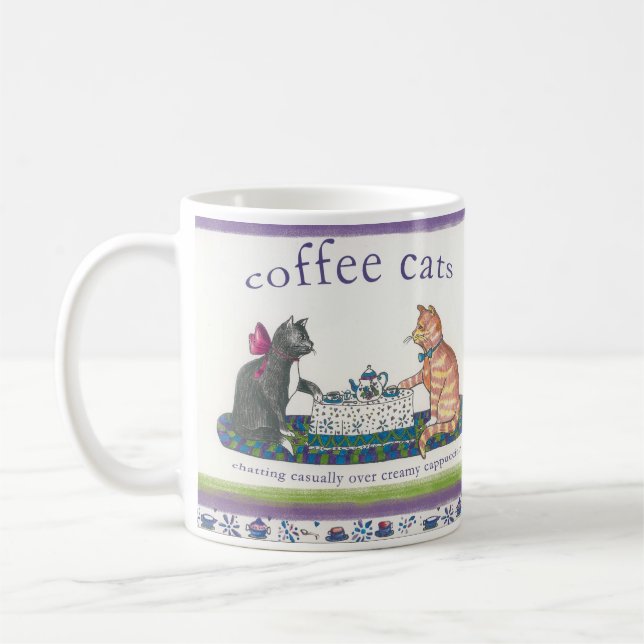 Coffee Cats Chatting over Creamy Cappucinos Coffee Mug (Left)