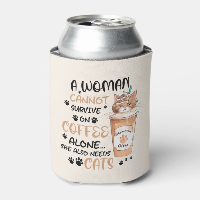 Coffee & Cats – Cute Kawaii Art Can Cooler (Can Front)