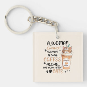 Coffee & Cats – Cute Kawaii Art Key Ring
