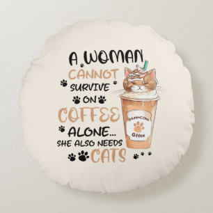 Coffee & Cats – Cute Kawaii Art Round Cushion