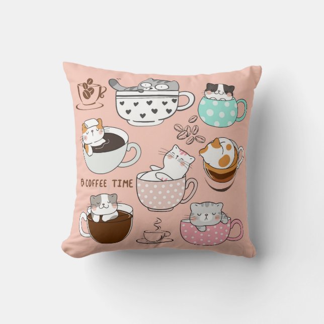 Coffee Cats Funny Cushion (Front)