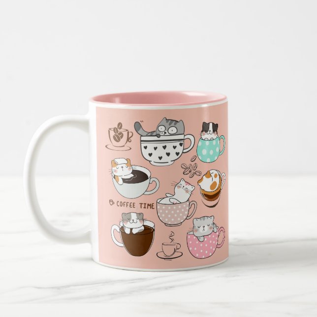  Coffee Cats Funny Two-Tone Coffee Mug (Left)