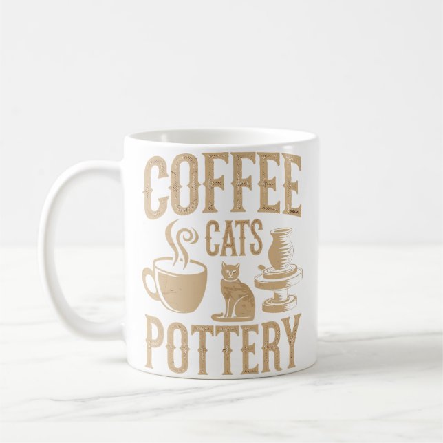 Coffee Cats Pottery Mug (Left)