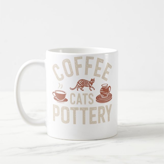 Coffee Cats Pottery Mug (Left)