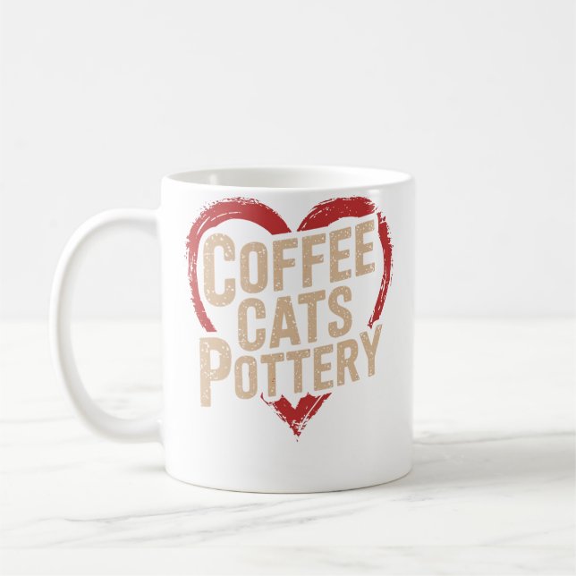 Coffee Cats Pottery Mug (Left)