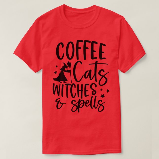 Coffee Cats Witches and Spells Halloween Vibe TShi T-Shirt (Design Front)