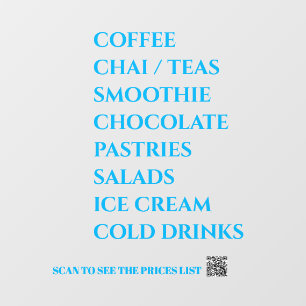 Coffee Chai Tea Salads Bakery Menu - blue Window Cling