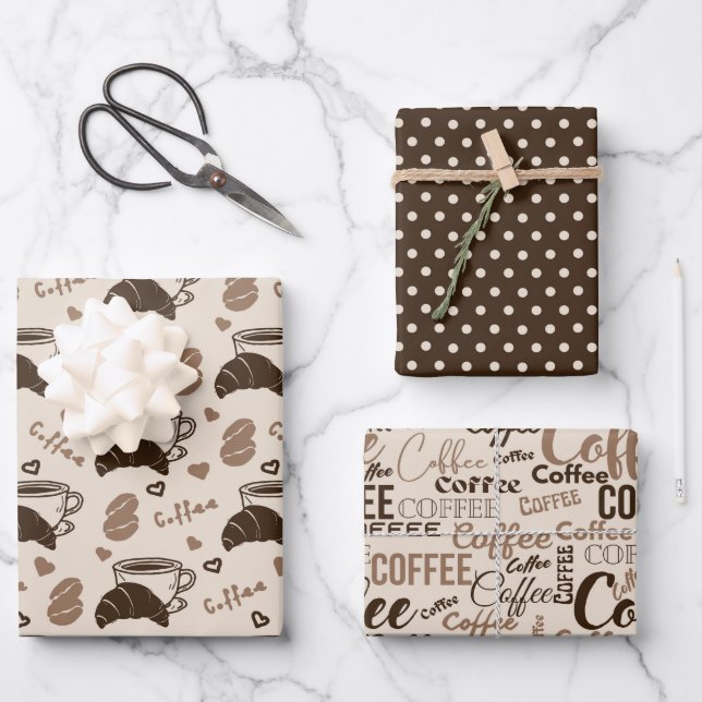 Coffee Charm Trio 3 Wrapping Paper Sheet (Front)
