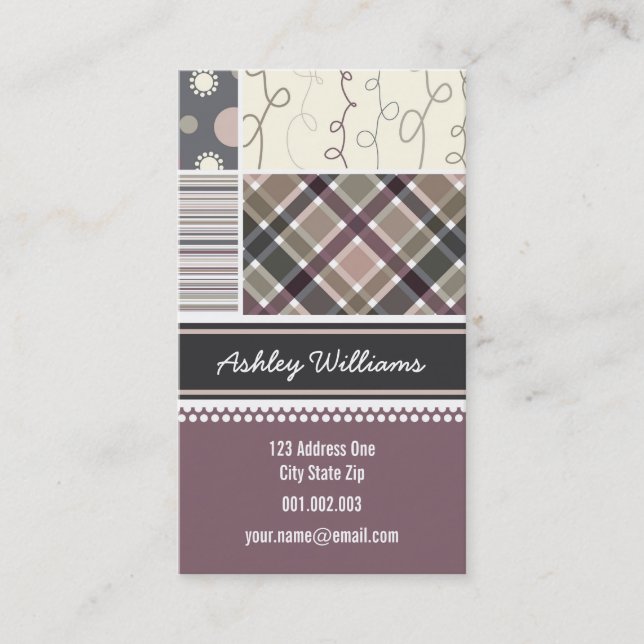 Coffee Checks Stripes Scribbles Dots Combo Pattern Business Card (Front)