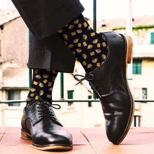 Coffee Chocolate Biscuits Pattern Black Brown Food Socks