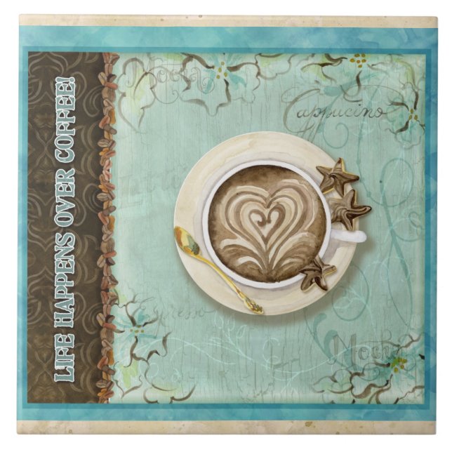 Coffee & Chocolate Cappuccino Heart Kitchen Decor Tile (Front)