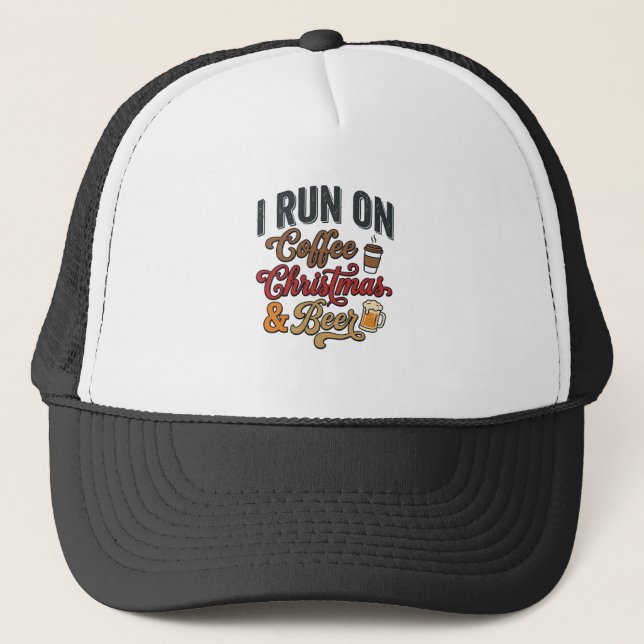 Coffee Christmas Beer Holiday Drinking Design Trucker Hat (Front)