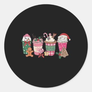 Coffee Christmas Gingerbread Pink Women Latte Cosy Classic Round Sticker