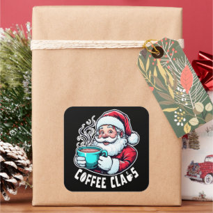 Coffee Claus Santa Hot Drink Square Sticker