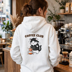 Coffee Club Cat Hoodie Cute Barista Cat Pullover