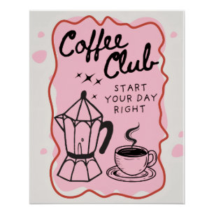 Coffee Club – Poster Ilustrado com Café   Decoraçã