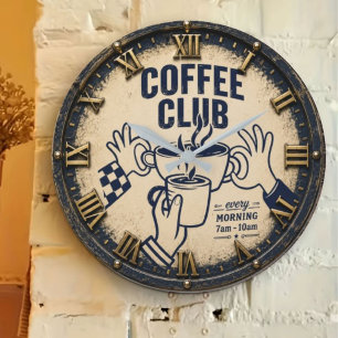 Coffee Club Rustic Coffee Bar Farmhouse Large Clock