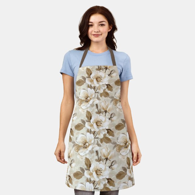 Coffee Cocoa Cream Floral Apron (Worn)