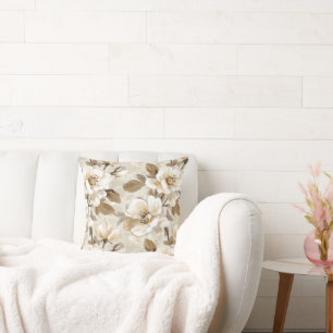 Coffee Cocoa Cream Floral Cushion
