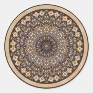 Coffee Colours Abstract Mandala Classic Round Sticker