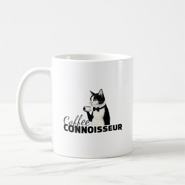 Coffee Connoisseur Cute Classy Cat Coffee Mug (Left)